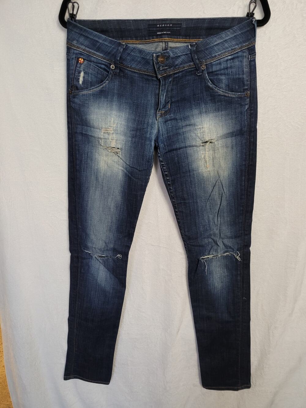 Hudson Blair Flap Pocket Skinny Jeans Distressed Medium Wash Women's Size 28